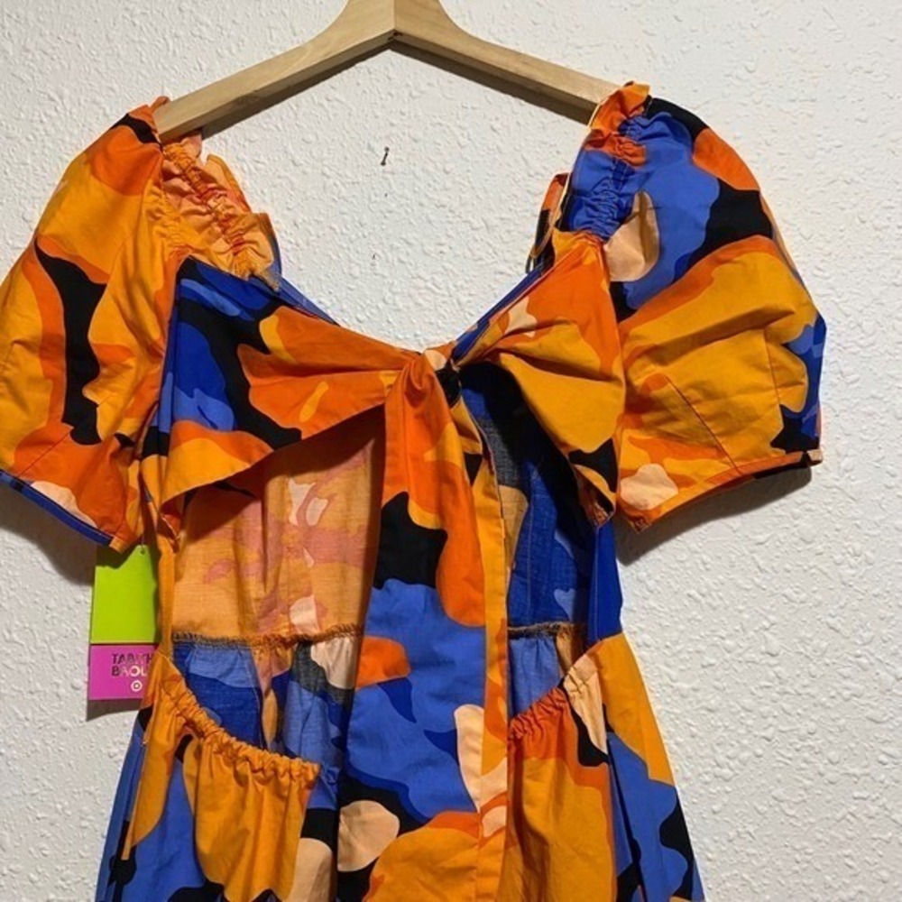 Tabitha Brown Target 4 orange blue Floral Puff Sleeve Maxi Dress & headband NWT - Picture 7 of 9